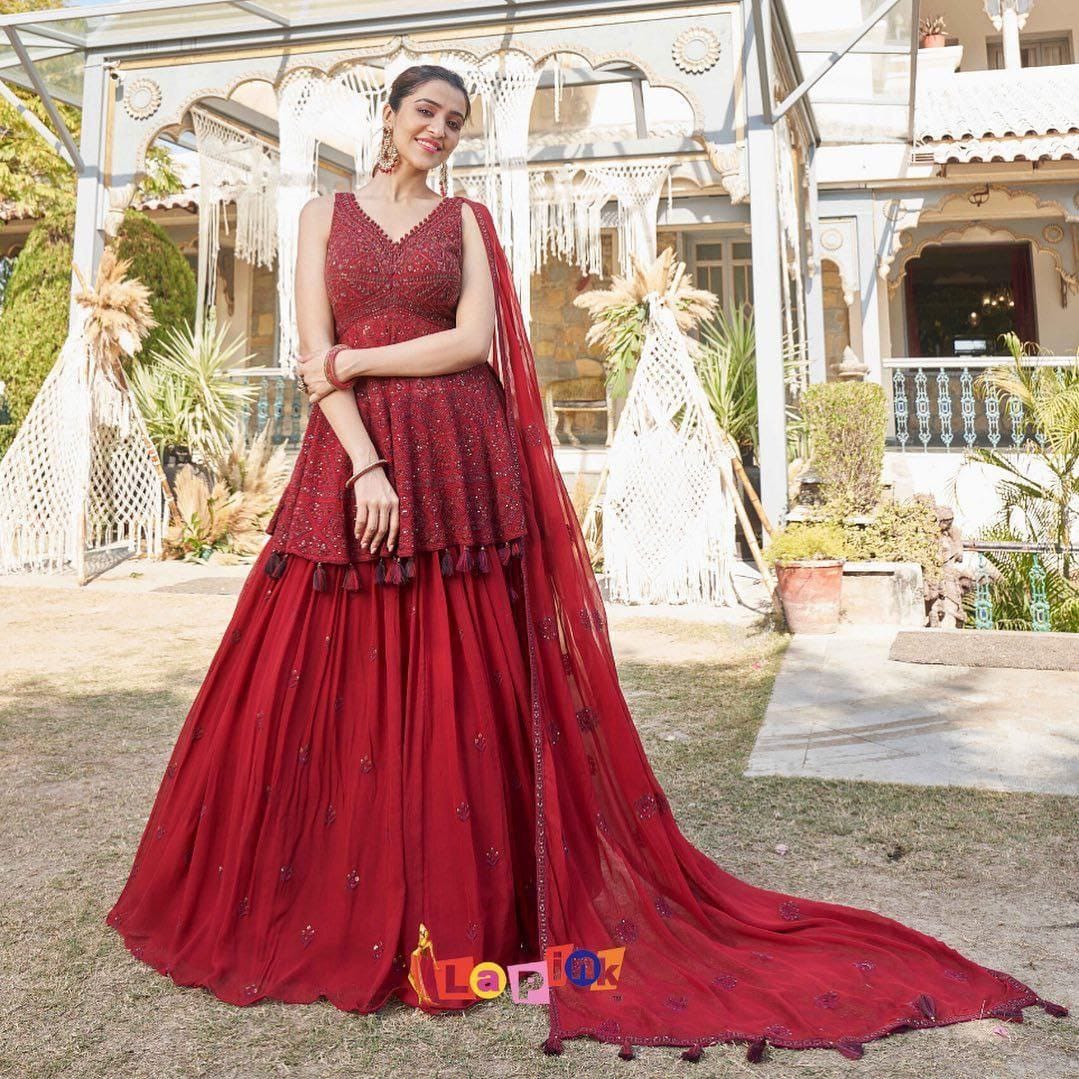 10038 Faux Georgette Top Lehenga Dupatta Catalog